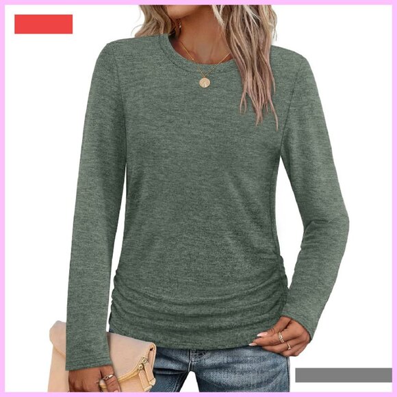 Long Sleeve Ruched Tunic Sweater, Trendy Fall Winter Top, Women's Sizes S-XXL - Picture 1 of 4